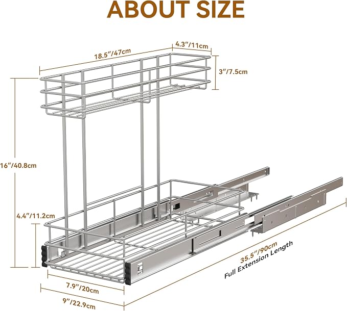 Under Sink Organizer 9"W X18.5"D，Pull Out Cabinet Organizer 2 Tier，Under Sink - Image 2