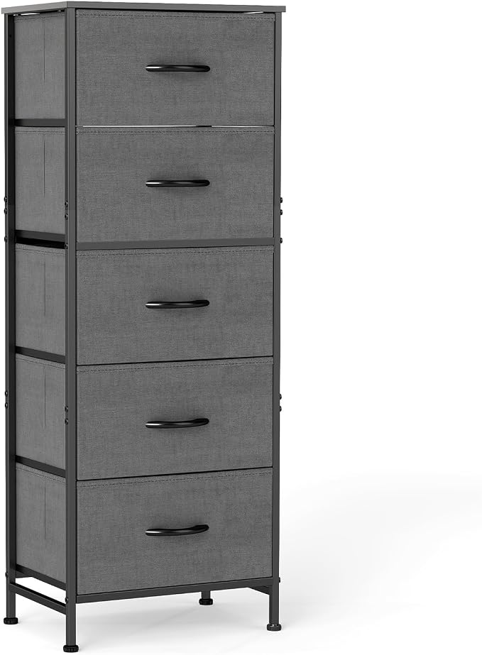 DUMOS Nightstand with 5 Drawers Bedside Table with Removable Fabric Bins Sturdy by DumosLifestyle