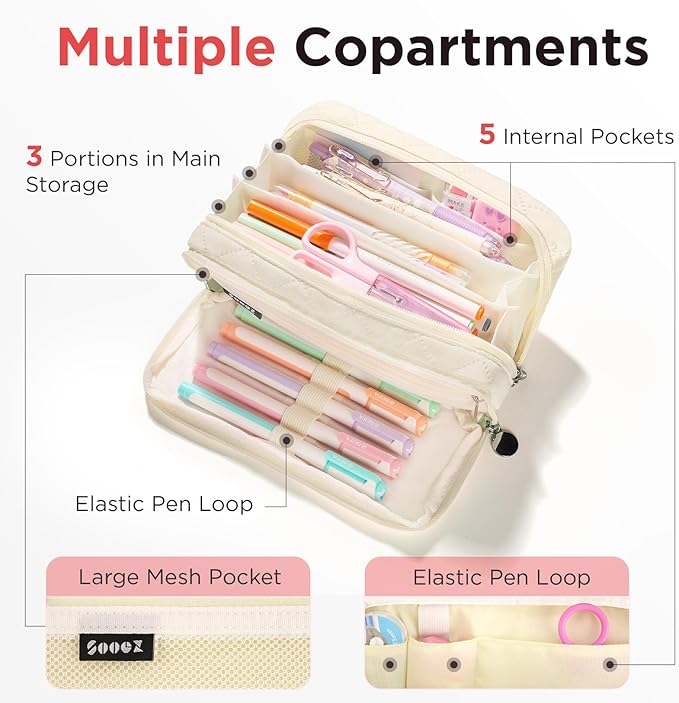 Sooez Large Pencil Case Pouch, Extra Big Pencil Bag - Image 4