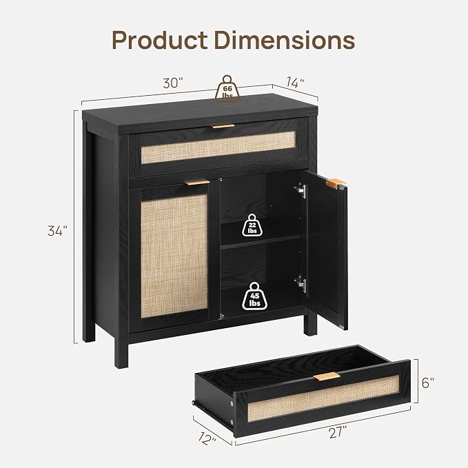 SICOTAS Sideboard Buffet Storage Cabinet Set of 2, Rattan Credenza Buffet Table - Image 3