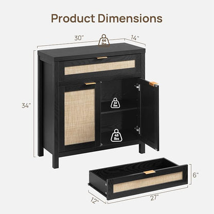 SICOTAS Sideboard Buffet Storage Cabinet Set of 2, Rattan Credenza Buffet Table - Image 3