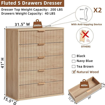LEYAOYAO Fluted 5 Drawers Dresser - Image 2