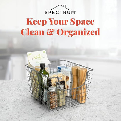 Spectrum Wire Scoop Basket Storage Bin Industrial Gray Medium Metal Wire Basket - Image 2
