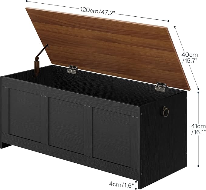 HOOBRO Storage Bench, 47.2" Retro Wooden Storage Chest, Wooden Storage Trunk - Image 3