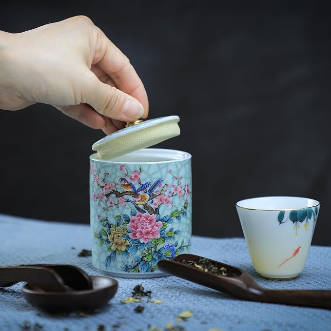 Enamel Ceramic Tea Caddy Tea Canister Tea Storage Container Tins Jar - Image 3