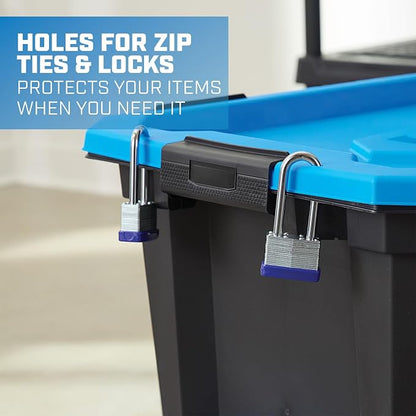24 Gallon Water Resistant Heavy Duty Plastic Storage Bin Black/Blue | Latching - Image 7