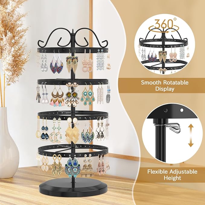 MODOWEY Rotating Earring Holder Organizer Stand, 4 Tiers Metal Tree, Display - Image 2