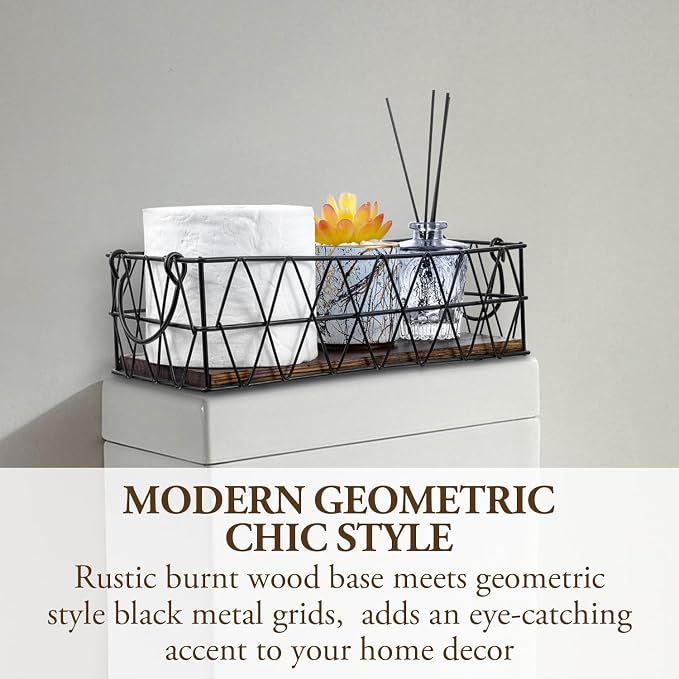 MyGift 2 Piece Wall Mounted Black Geometric Metal Nesting Storage Basket - Image 3
