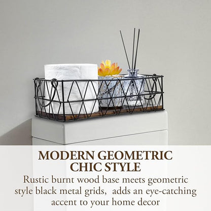 MyGift 2 Piece Wall Mounted Black Geometric Metal Nesting Storage Basket - Image 3