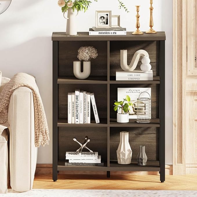 FATORRI 6 Cube Storage Organizer Shelf, Rustic Wood and Metal Cubby Bookcase - Image 4