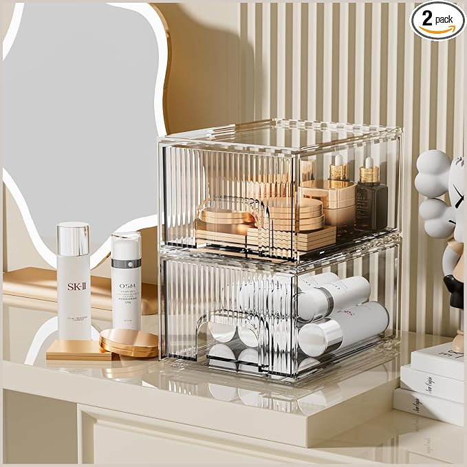 ZHIAI 2 Pack Clear Stackable Cosmetic Organizer, Acrylic Drawer, Plastic by ZHIAI