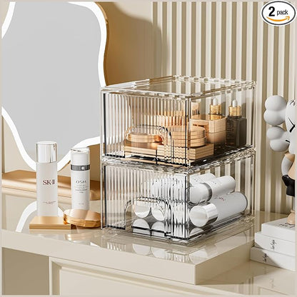 ZHIAI 2 Pack Clear Stackable Cosmetic Organizer, Acrylic Drawer, Plastic by ZHIAI