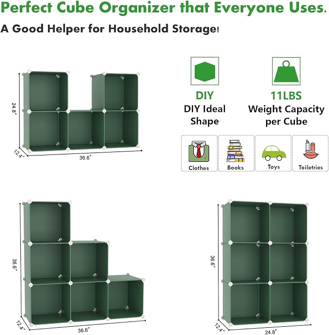 C&AHOME 6-Cube Storage Organizer, Stackable Storage Cubes Shelves, Portable - Image 2