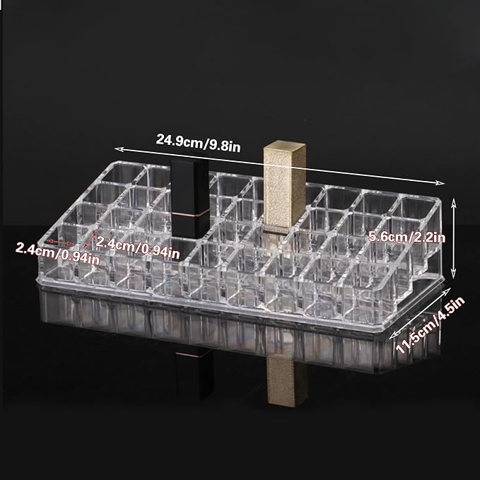 36 Slots Acrylic Lipstick Organizer, Thickened Multi-Grid Clear Lip Gloss - Image 2