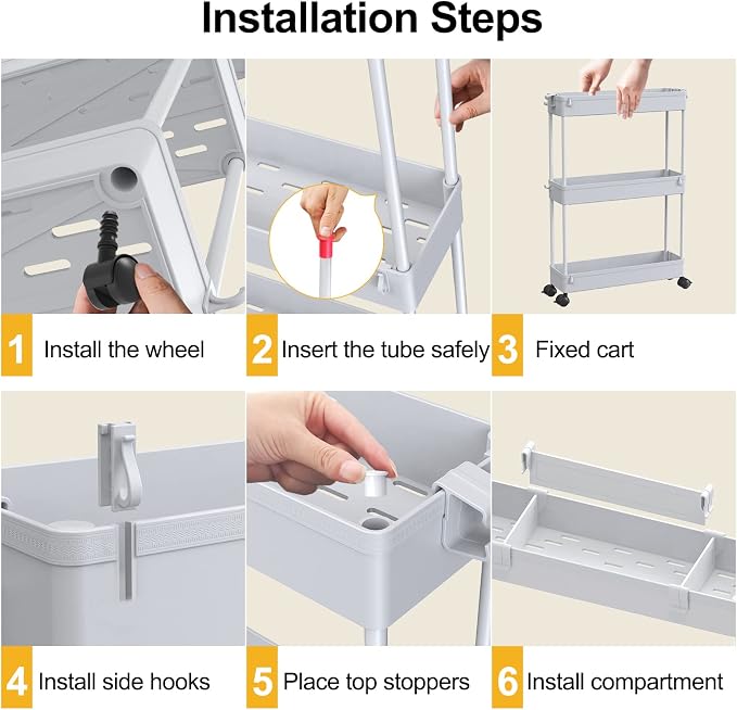 SPACELEAD Slim Storage Cart 3 Tier, Bathroom Organizer Rolling Utility - Image 5