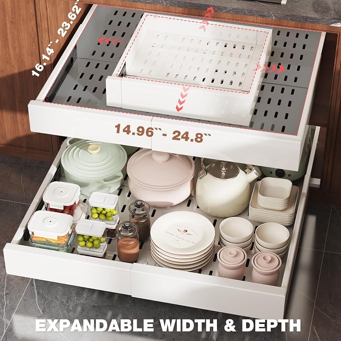 2 Pack Pull Out Cabinet Organizer Expandable Width and Depth, Slide Out Drawers - Image 5