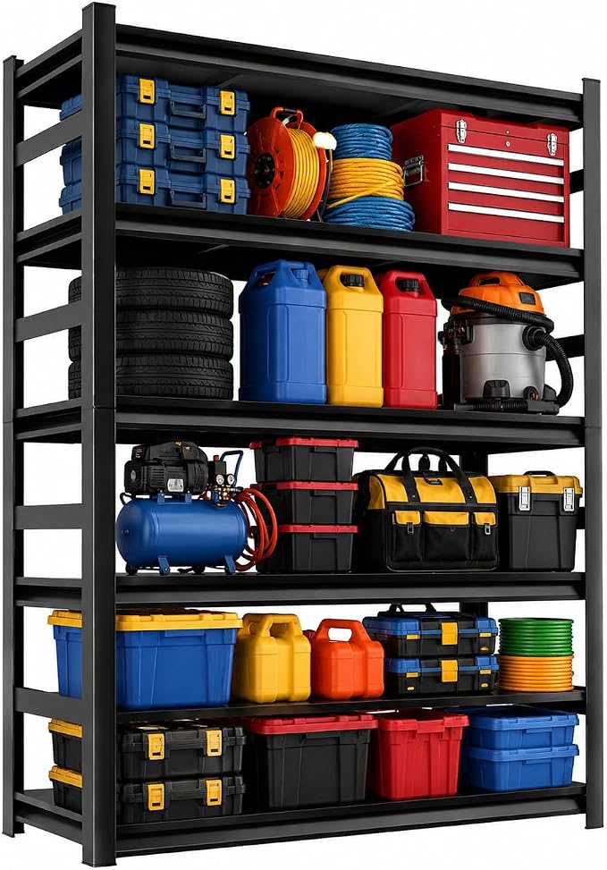 Upgrade 72" H Garage Shelving Unit, 3000LBS Heavy Duty 5-Tier Metal Storage by BEESTMUEBLE