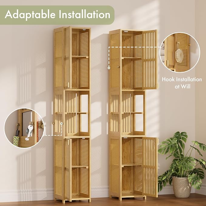 Amazer 70'' Tall Bathroom Storage Cabinet Bamboo, Slim Storage Cabinet - Image 7