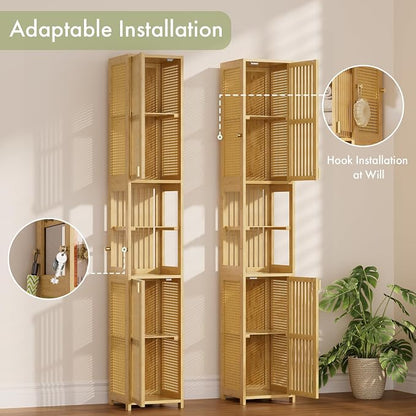 Amazer 70'' Tall Bathroom Storage Cabinet Bamboo, Slim Storage Cabinet - Image 7