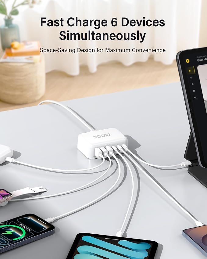 USB C Fast Charger, 100W GaN 6 Port Type C Charging Station Hub Block Cube - Image 4
