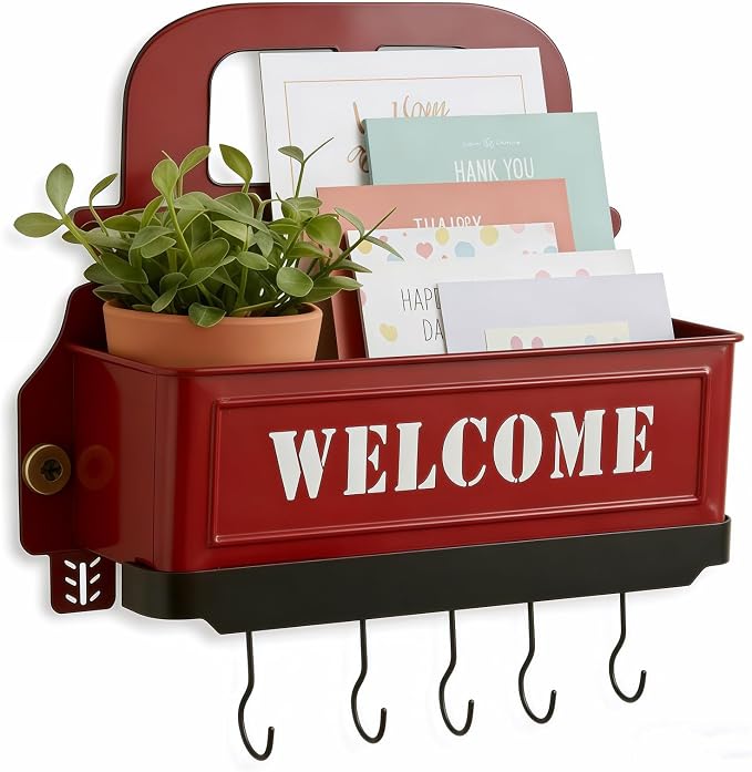 Truck Farmhouse Key Rack & Rustic Metal Wall Planter, Wall Mounted Flower Pot by Unknown