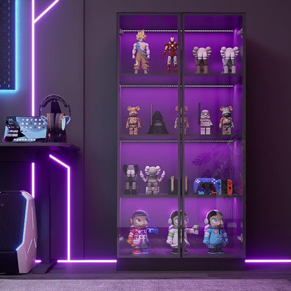 Glass Display Cabinet with LED Lights, Display Case Bookcase with 4-Tier Shelves - Image 8