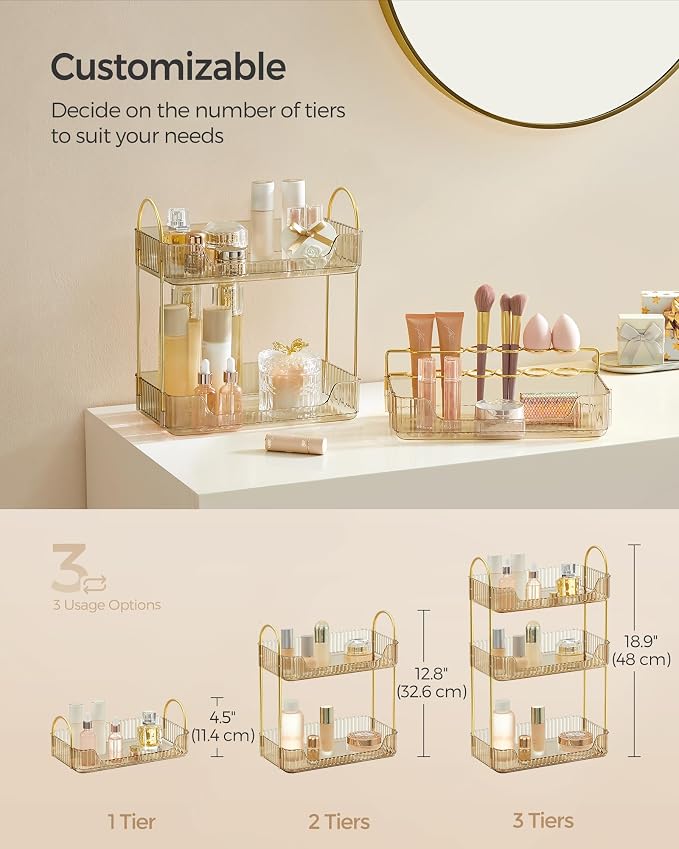 SONGMICS Makeup Organizer, 3-Tier Skincare Organizer Countertop, Customizable - Image 3