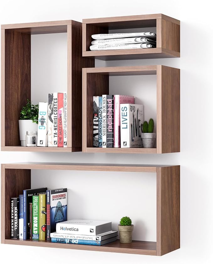 Wall Mount Shelf Set of 4, Floating Cube Shelves by Kaboon