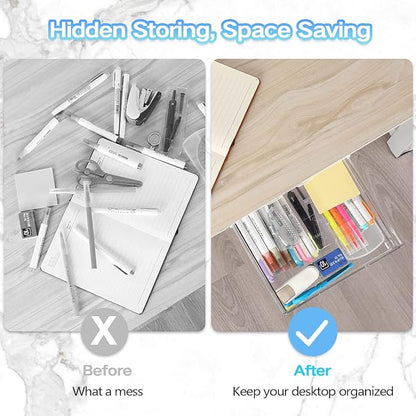 Self-adhesive Under Desk Drawer Organizer, 2 Pack Table Hidden Slide Out Large - Image 3
