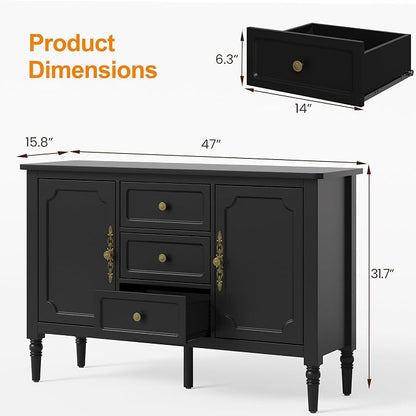 RoyalCraft Buffet Cabinet with Storage, Vintage Sideboard with 2 Doors & 3 - Image 2