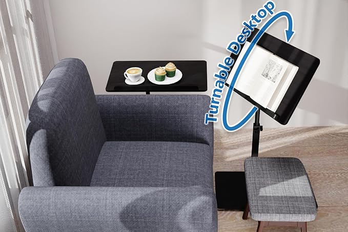 C Shaped End Table, Swivel and Turnable Desktop, Foldable Side Table - Image 3