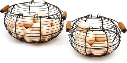 CVHOMEDECO. Round Wire Egg Baskets Rustic Fruit Baskets by CVHOMEDECO