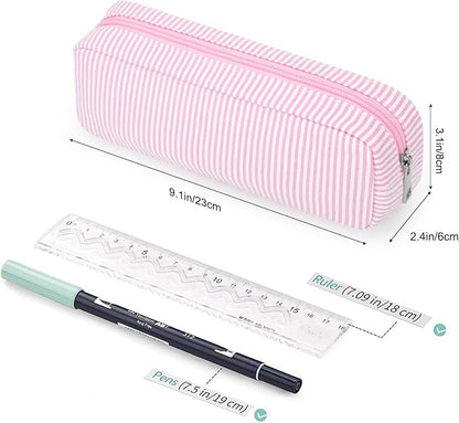 Striped Travel Makeup Brush Bag, Pencil Case and Cosmetic Pouch | Seersucker - Image 2