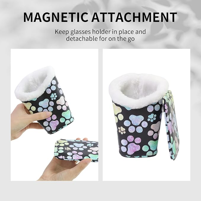 Plush Lined Eyeglasses Holder, Cute Magnetic PU Leather Glasses Stand Case - Image 4
