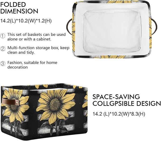 White Black American Flag Sunflower Storage Bins Box Foldable Shelf Basket - Image 2