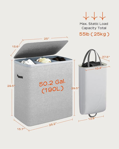 CASAMAYA Laundry Basket with Lid, Laundry Hamper 3 Section, 190L collapsible - Image 6