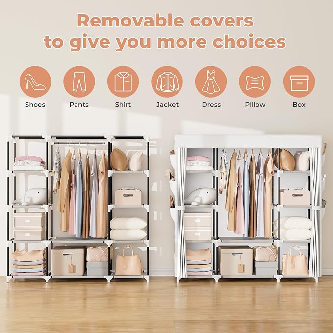 VTRIN Portable Closet Wardrobe for Hanging Clothes 57.3 Inch Large Capacity - Image 5
