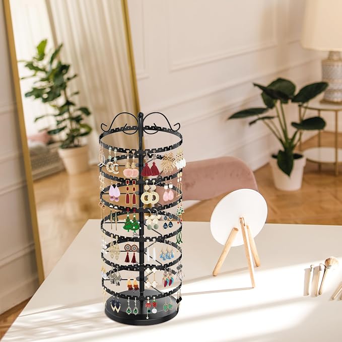 MODOWEY 6 Tier Rotating Earring Holder Organizer Stand, Adjustable Metal - Image 7