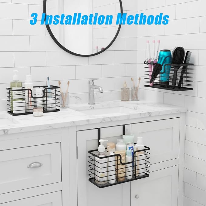 Nicunom Hair Dryer Holder, 3 in 1 Hair Tool Organizer Wall Mounted/Cabinet Door - Image 6