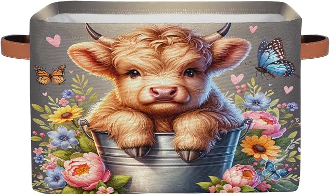Basket Storage Bins Alpine Cattle Cow Flower Rectangle Cube Basket Box Kids by Pardick