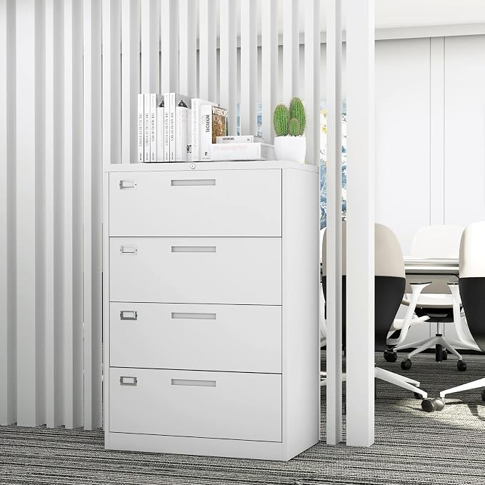 Lateral File Cabinet with Lock, 4 Drawer Large Metal Filing Cabinet, Home - Image 2