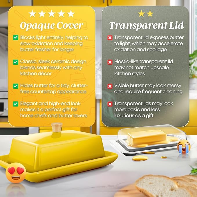 Flexzion Ceramic Yellow European Butter Dish - Image 5