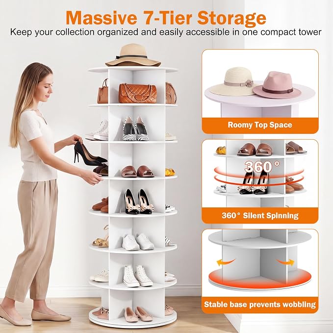 Redlife 360° Rotating Shoe Rack Tower, 7-Tier Lazy Susan Shoe Organizer - Image 3