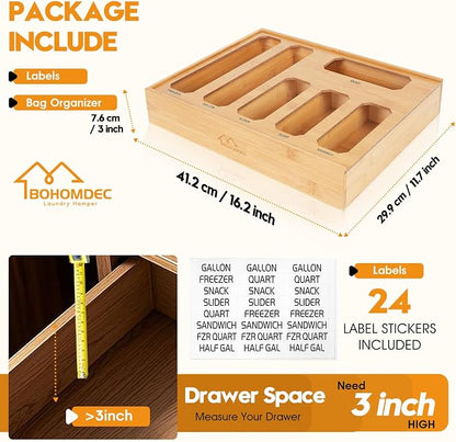Bamboo Ziplock Bag Organizer for Kitchen Drawer & Wall Mount, Food Storage - Image 3