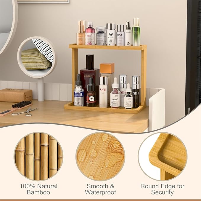 PEKER Bamboo Bathroom Organizer Countertop – Small Vanity Storage Shelf - Image 6