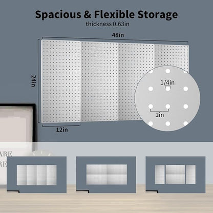 Pegboard Wall Organizer 4 PCS 24" x 12" Silvery Peg Board Metal Pegboard Panels - Image 3
