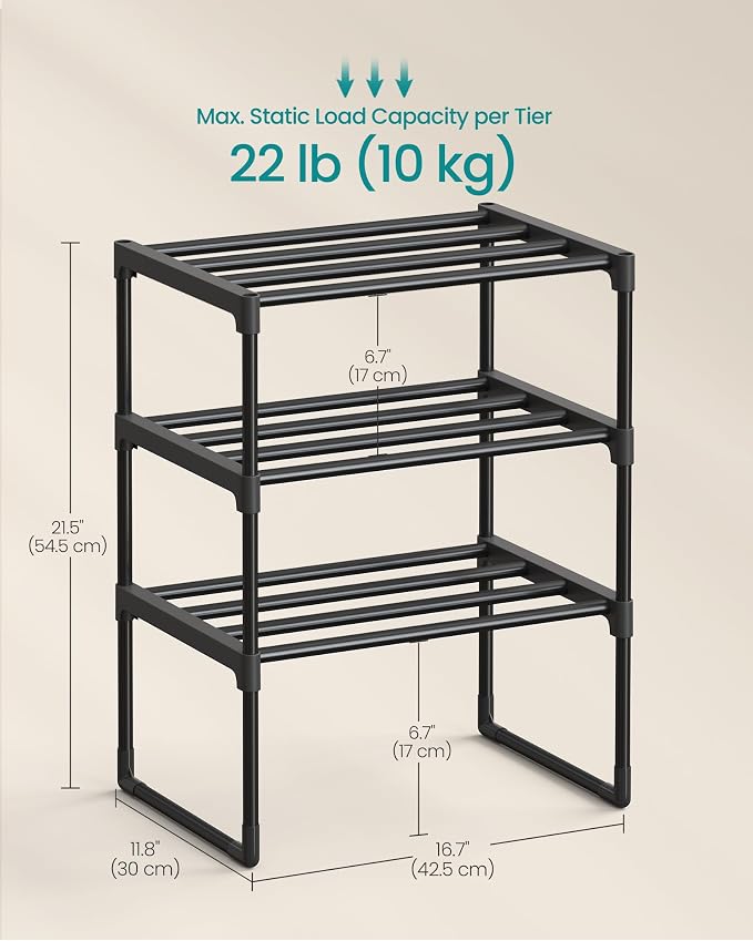 SONGMICS Shoe Rack, 3-Tier Shoe Organizer, Metal Storage Shelf, Upright or - Image 3