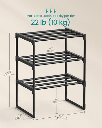 SONGMICS Shoe Rack, 3-Tier Shoe Organizer, Metal Storage Shelf, Upright or - Image 3