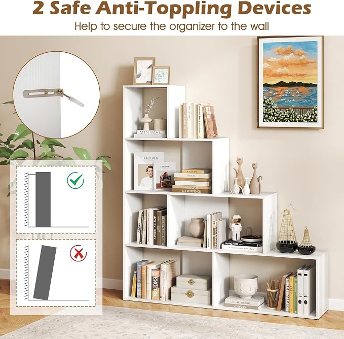 Tangkula 4-Tier Stepped Bookshelf, Freestanding 6 Cubes Ladder Bookcase - Image 6