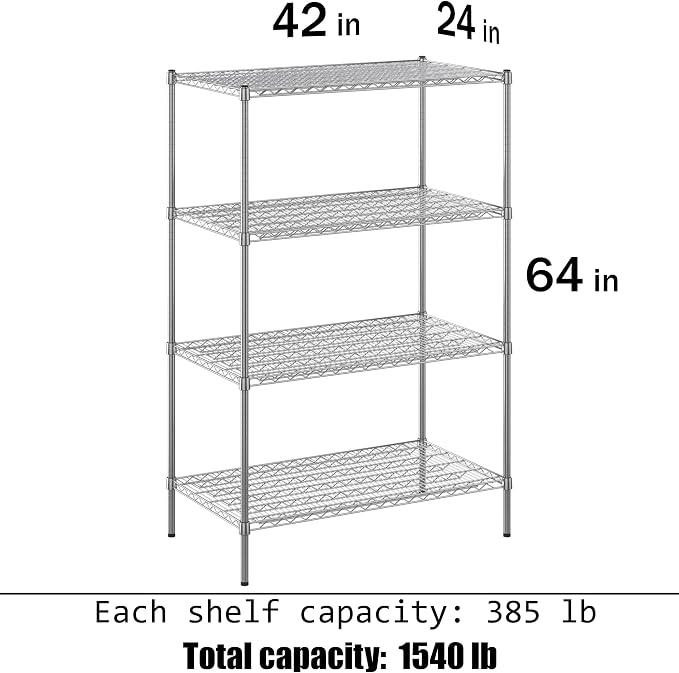 24" Deep x 42" Wide x 64" Height Wire Shelving Kit | 4-Tier | NSF Commercial - Image 3